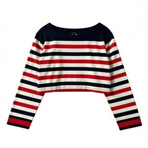 J. Crew Navy and White Patriotic Striped Cropped Top Size Large